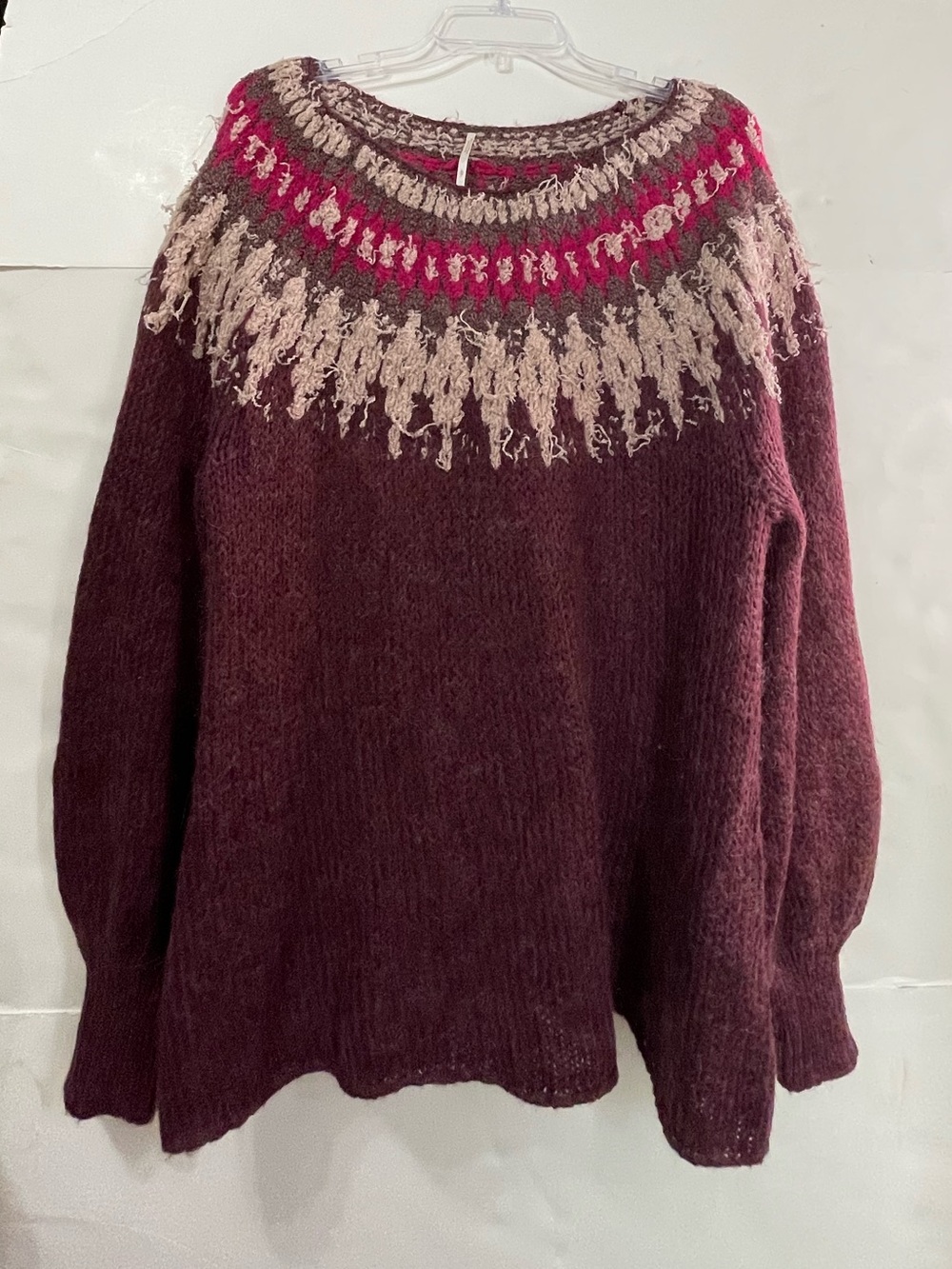Free People Baltic Fair Isle Sweater in the berry combo  sz L   15% wool